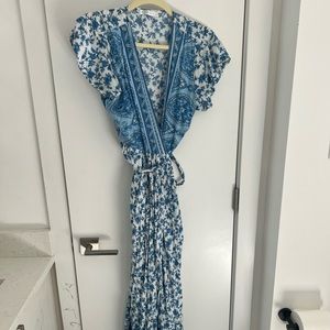 Blue floral midi wrap dress